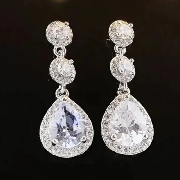 NEW LUXURY 925 STERLING SILVER DIAMOND EARRINGS, NICE EARRINGS, CUTE EARRINGS - Picture 7 of 7